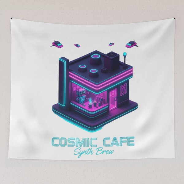 Item preview, Cosmic Cafe Synth Brew - Retro Futurism Neon Coffee Shop & Space Robots designed and sold by MonaRose_Art.