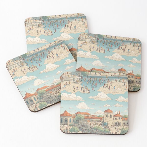 Item preview, Sunny Village Stroll – Whimsical Townscape Pattern designed and sold by casualnature.