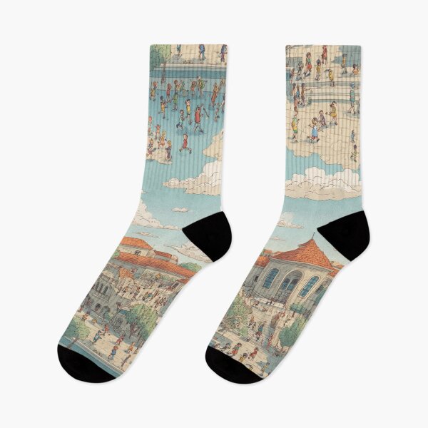 Item preview, Sunny Village Stroll – Whimsical Townscape Pattern designed and sold by casualnature.