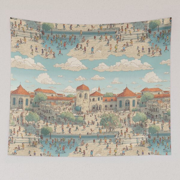 Item preview, Sunny Village Stroll – Whimsical Townscape Pattern designed and sold by casualnature.