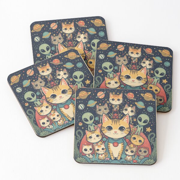 Item preview, Cats and Aliens, Intergalactic Friends, Cute, Retro, Kawaii Style designed and sold by Tea with Goldy.