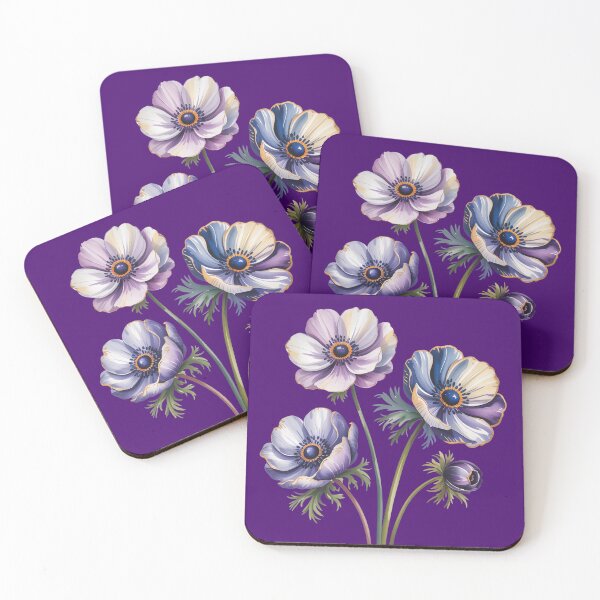 Item preview, Elegant Purple Anemone Flowers – Botanical Watercolor Art designed and sold by YRDigitalArt.