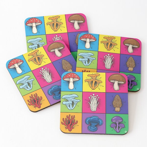 Item preview, Vibrant Pop Art Mushroom Collection – 9 Unique Fungi in Colorful Grid designed and sold by TwoDotsStudio.