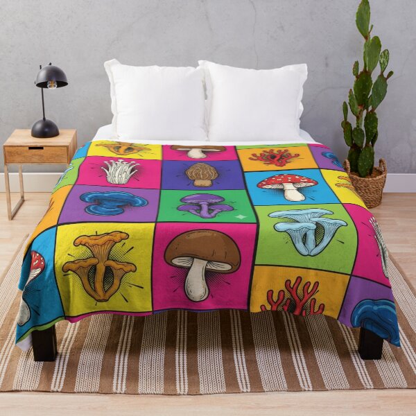Item preview, Vibrant Pop Art Mushroom Collection – 9 Unique Fungi in Colorful Grid designed and sold by TwoDotsStudio.