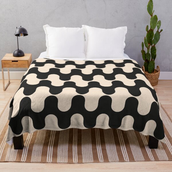Item preview, Retro Mid Mod Geometric Wavy Stripes in Black and Cream White 2 designed and sold by enricadenicola.