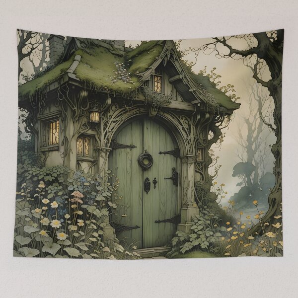 Item preview, Enchanted Cottage in the Woods Fantasy Art designed and sold by Glimmersmith.