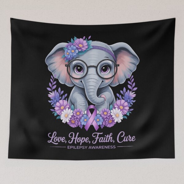 Item preview, Elephant Epilepsy Awareness with Purple Ribbon Neurodiverse designed and sold by PunkNation-Arts.