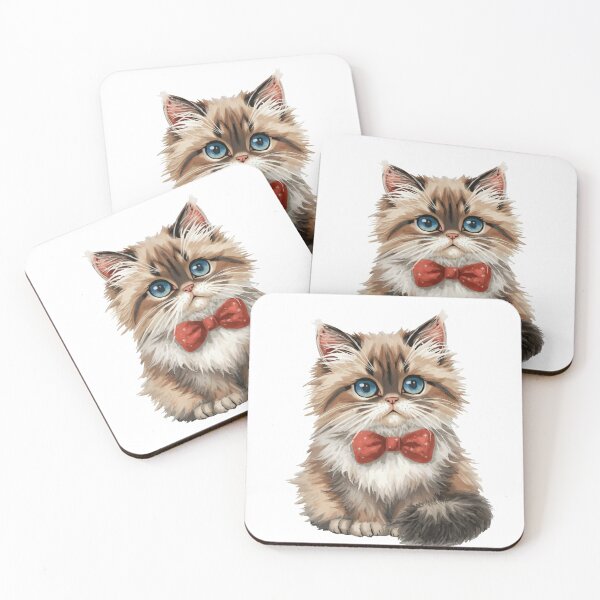 Item preview, Dapper Ragdoll Kitten with Red Bowtie Watercolor designed and sold by Vividdesignsau.