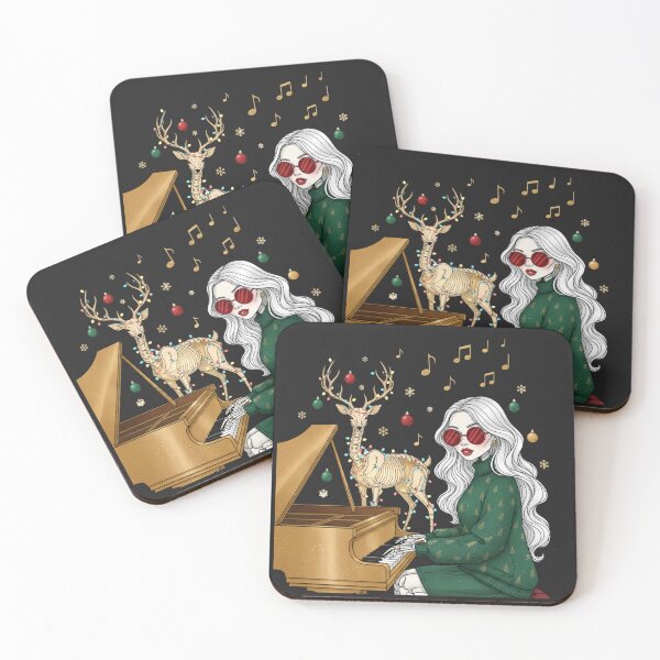 Item preview, Skeleton Girl with Deer and Piano | Cozy Christmas Music Art designed and sold by ColorSplash123.