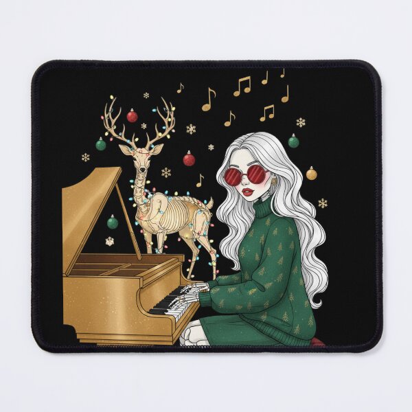 Item preview, Skeleton Girl with Deer and Piano | Cozy Christmas Music Art designed and sold by ColorSplash123.