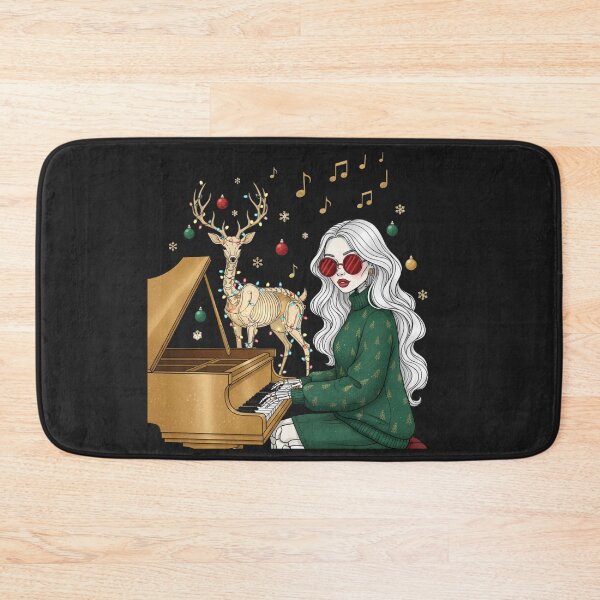 Item preview, Skeleton Girl with Deer and Piano | Cozy Christmas Music Art designed and sold by ColorSplash123.