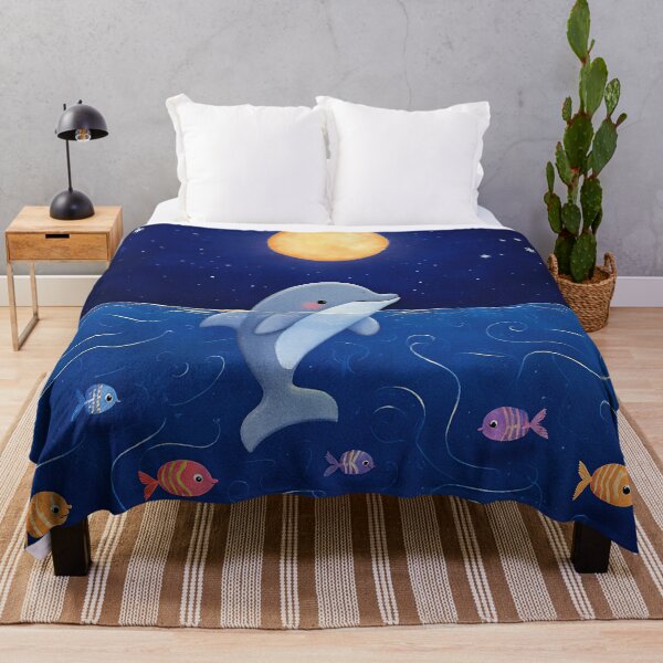 Item preview, Dolphin Under the Moon – Whimsical Ocean Night, Gentle Sea Art designed and sold by Whimsical Hug.