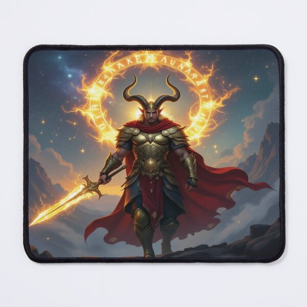 Item preview, Aries Fire Warrior – Mythic Zodiac Power in golden armor & cosmic flames over starry mountains designed and sold by FotoworldEdel.