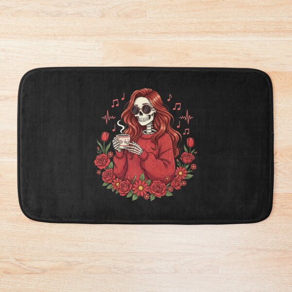Item preview, Skeleton Woman with Coffee and Music | Fun and Playful Gothic Art designed and sold by ColorSplash123.