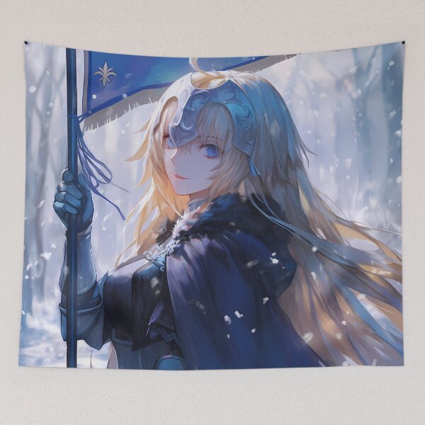 Aperçu de l'œuvre Jeanne d'Arc, reine de Fate Grand Order, champ de bataille enneigé, noble fille d'anime, grâce héroïque créée et vendue par HumbertoValveno.
