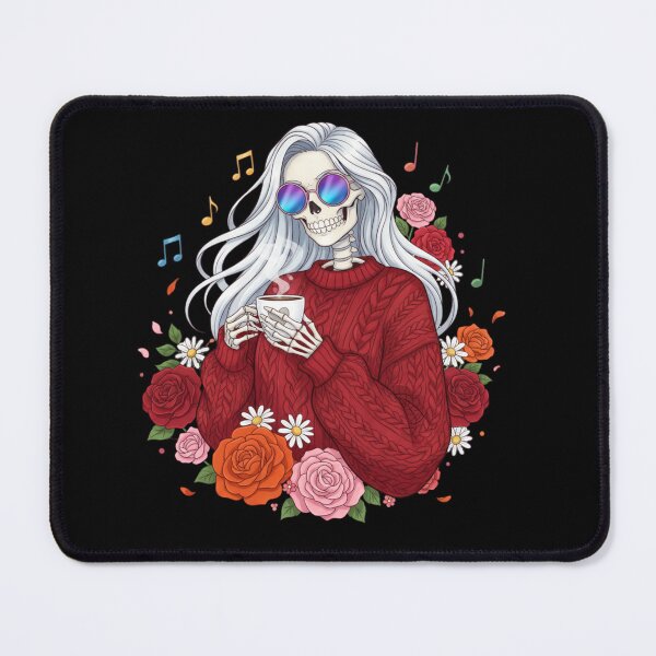 Item preview, Skeleton Woman with Coffee and Music | Stylish Fun Gothic Art designed and sold by ColorSplash123.