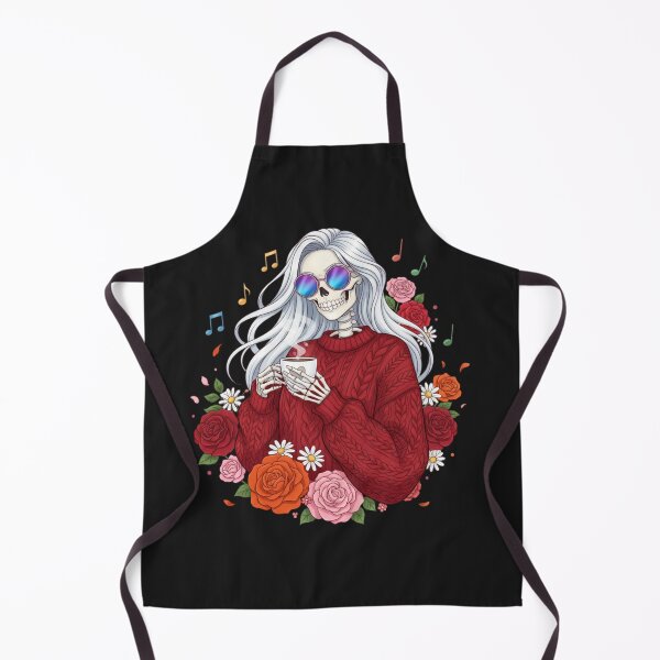 Item preview, Skeleton Woman with Coffee and Music | Stylish Fun Gothic Art designed and sold by ColorSplash123.