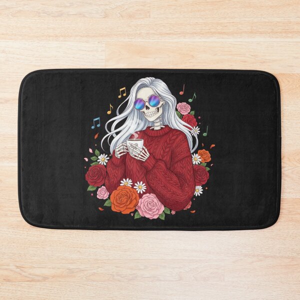 Item preview, Skeleton Woman with Coffee and Music | Stylish Fun Gothic Art designed and sold by ColorSplash123.