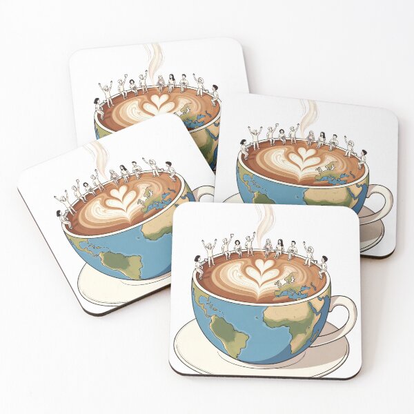 Item preview, Creative illustration of people enjoying coffee in a giant cup shaped like the Earth in national coffee day designed and sold by SpaceartLilu.