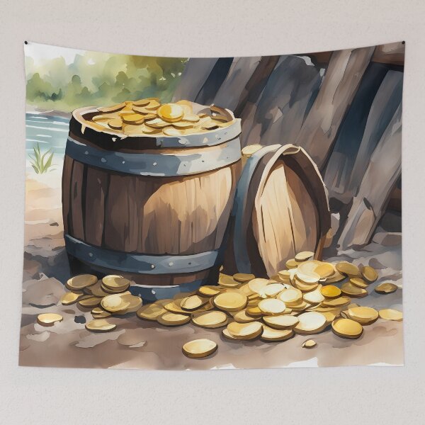 Item preview, Gold Coins in Wooden Barrel designed and sold by CalmnessbyChoice.