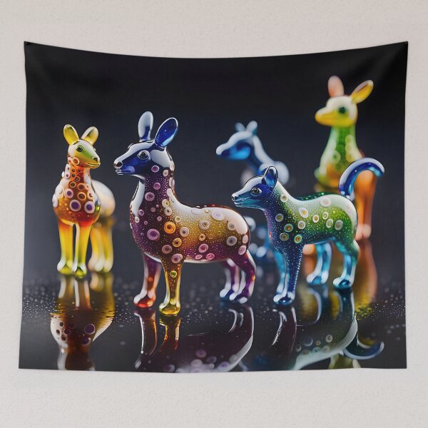 Item preview, Radiant Glass Menagerie – Colorful Animal Figurine Art Print designed and sold by PawPrintedArt.
