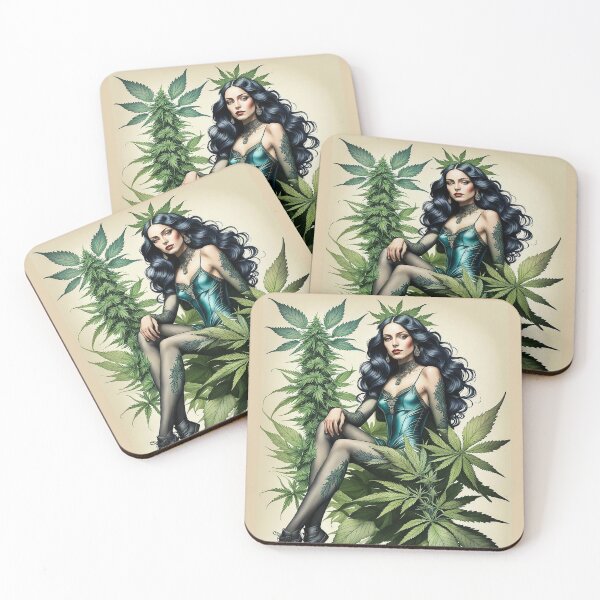 Item preview, Pinup girl in the cannabis jungle designed and sold by Talpha.