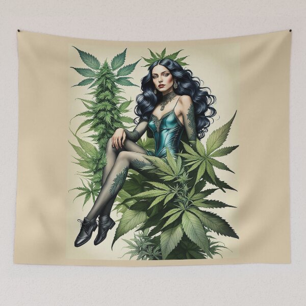 Item preview, Pinup girl in the cannabis jungle designed and sold by Talpha.