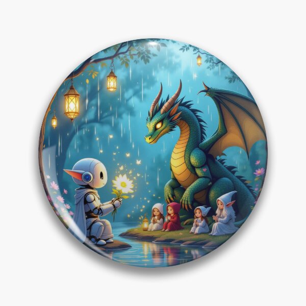 Item preview, Kindness Beyond Worlds – Robot & Dragon in Magical Forest of Empathy and Light designed and sold by FotoworldEdel.