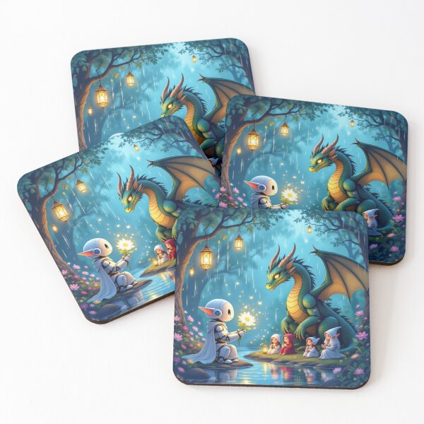 Item preview, Kindness Beyond Worlds – Robot & Dragon in Magical Forest of Empathy and Light designed and sold by FotoworldEdel.