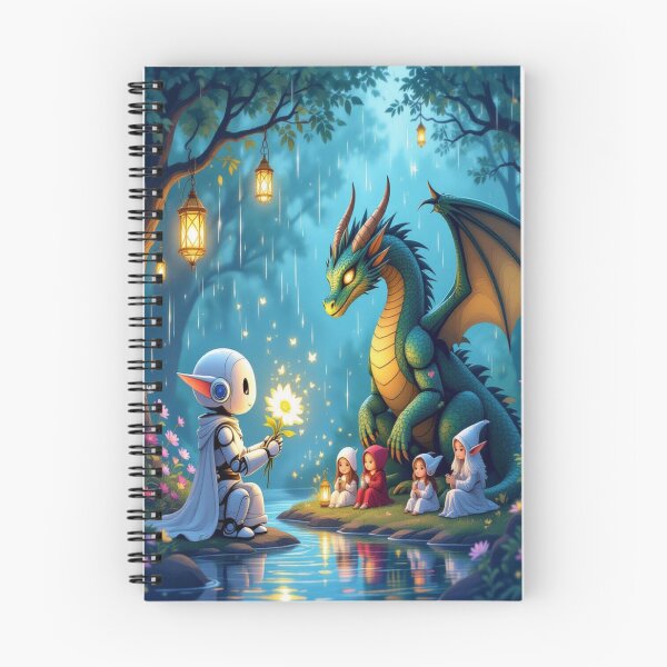 Item preview, Kindness Beyond Worlds – Robot & Dragon in Magical Forest of Empathy and Light designed and sold by FotoworldEdel.