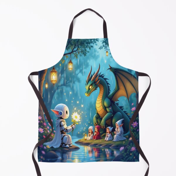 Item preview, Kindness Beyond Worlds – Robot & Dragon in Magical Forest of Empathy and Light designed and sold by FotoworldEdel.