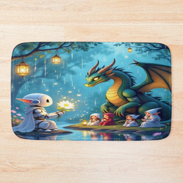 Item preview, Kindness Beyond Worlds – Robot & Dragon in Magical Forest of Empathy and Light designed and sold by FotoworldEdel.