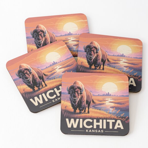 Item preview, Wichita Kansas Sunset Bison – Retro Prairie Landscape Art designed and sold by CircinusStore.
