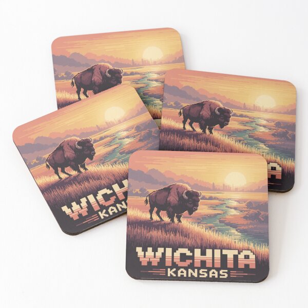 Item preview, Wichita Kansas Sunset Bison – Retro Pixel Prairie Art designed and sold by CircinusStore.