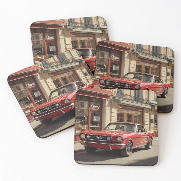 Item preview, Red Passion, Retro 1965 Ford Mustang on the Sunlit City Road designed and sold by BlareBlare.