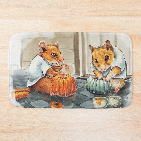 Item preview, Hamster and Dormouse Carving Pumpkins Watercolour Illustration designed and sold by pixiegutsGB.