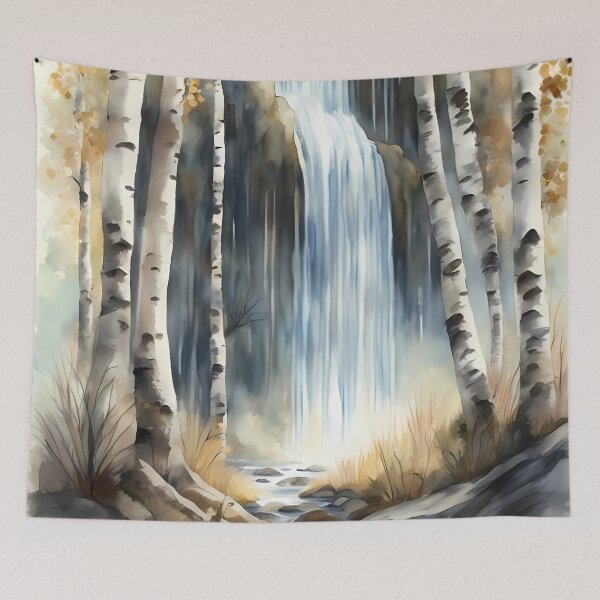 Item preview, High Waterfall in Birch Forest  designed and sold by CalmnessbyChoice.