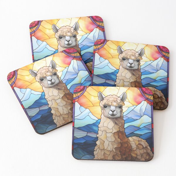 Item preview, Stained Glass Alpaca in Mountain Sunrise designed and sold by pinkal.