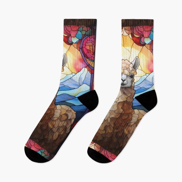 Item preview, Stained Glass Alpaca in Mountain Sunrise designed and sold by pinkal.