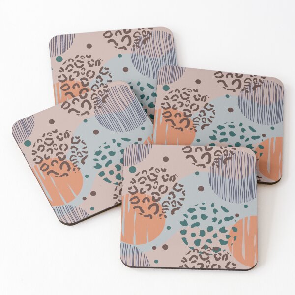 Item preview, Abstract seamless pattern featuring organic shapes leopard spots vertical stripes and dots in muted bohemian colors designed and sold by Crispifly.