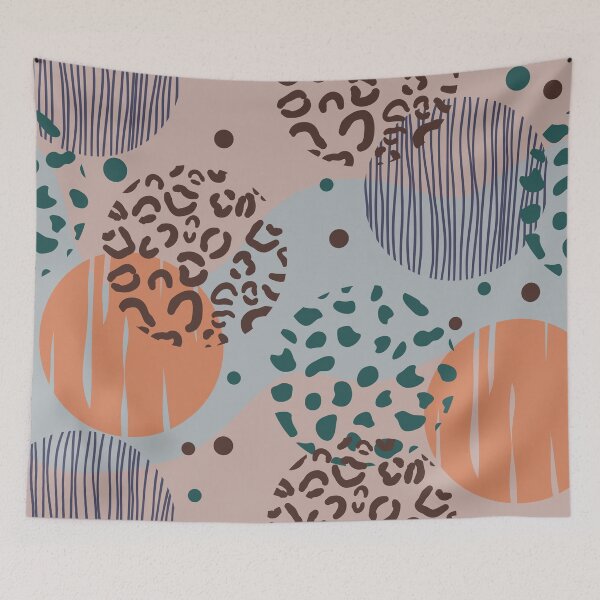 Item preview, Abstract seamless pattern featuring organic shapes leopard spots vertical stripes and dots in muted bohemian colors designed and sold by Crispifly.