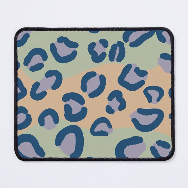 Item preview, Seamless leopard pattern with blue and purple spots Wavy sage green and brown background in a flat graphic style designed and sold by Crispifly.