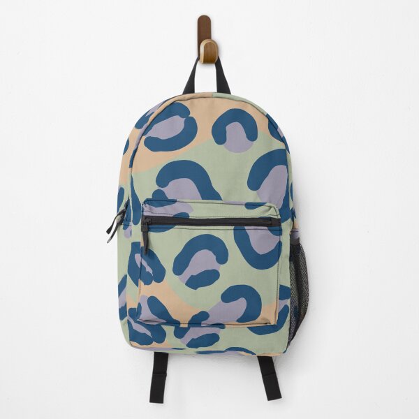 Item preview, Seamless leopard pattern with blue and purple spots Wavy sage green and brown background in a flat graphic style designed and sold by Crispifly.