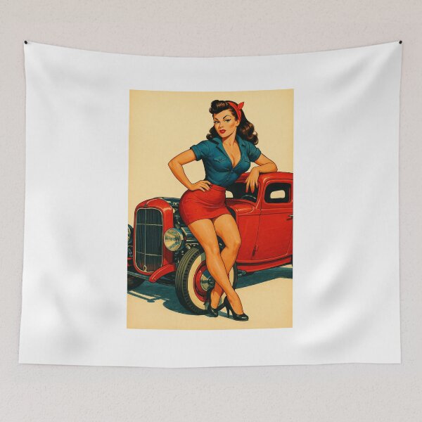 Item preview, Pin-Up Hot Rod Girl Vintage Car Art – Retro Rockabilly Kustom Kulture Design designed and sold by Fleetwood1994.