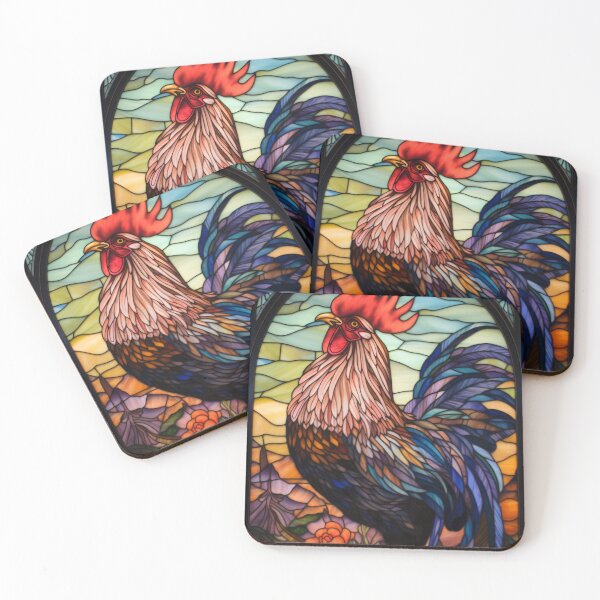 Item preview, Rooster Art Nouveau Stained Glass Window Design designed and sold by pinkal.