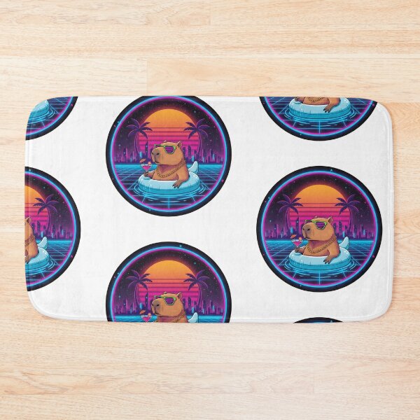 Item preview, Chill Capybara Vaporwave Dream Sticker | Retro Neon Pool Party Animal | 80s Synthwave Summer Vibe designed and sold by SergioMiklos.