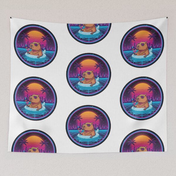 Item preview, Chill Capybara Vaporwave Dream Sticker | Retro Neon Pool Party Animal | 80s Synthwave Summer Vibe designed and sold by SergioMiklos.