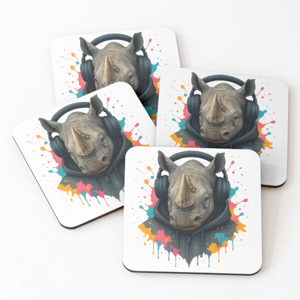 Item preview, Rhino Rumble – Rhino with Headphones & Hoodie (Color Splash Street Art) designed and sold by thtCMRAguy.