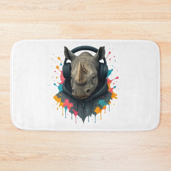 Item preview, Rhino Rumble – Rhino with Headphones & Hoodie (Color Splash Street Art) designed and sold by thtCMRAguy.