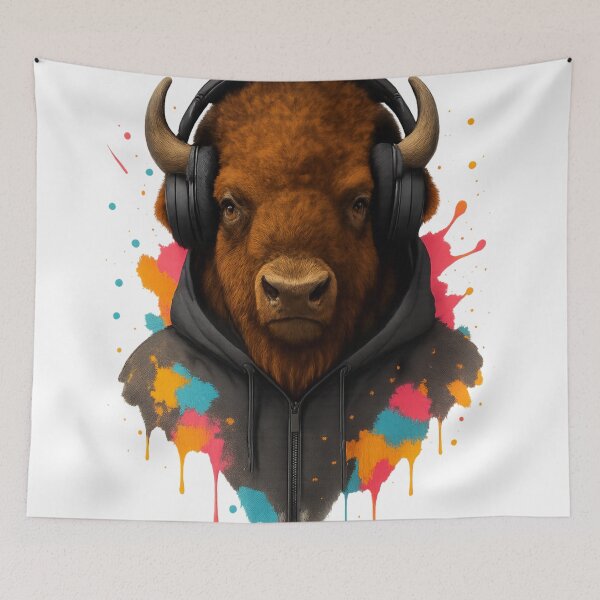Item preview, Buffalo Beats – Buffalo with Headphones & Hoodie (Color Splash Street Art) designed and sold by thtCMRAguy.